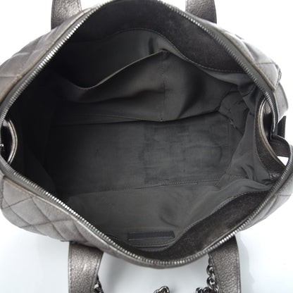 Chanel Metallic Grained Calfskin Quilted Large Casual Pocket Bowling Bag Silver 7 of 16