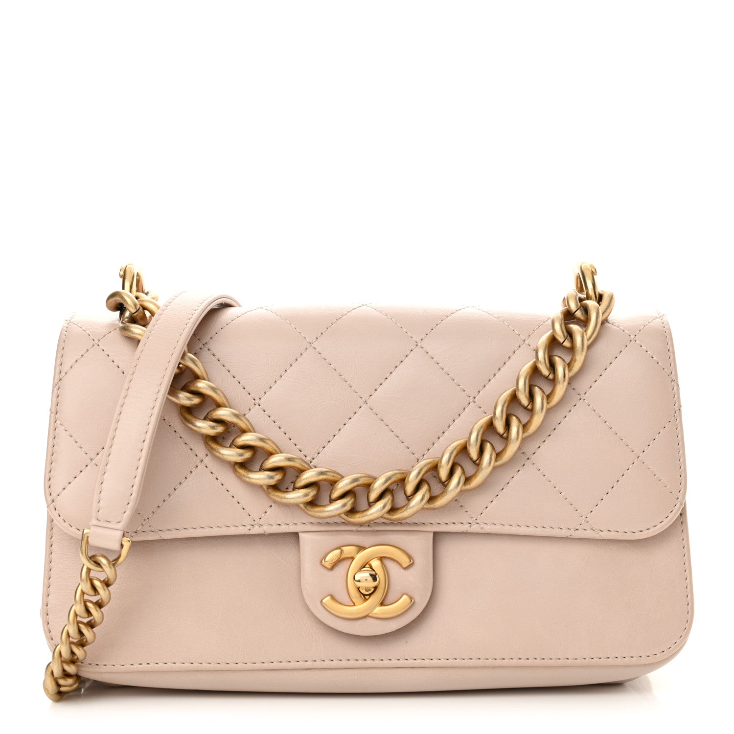 Chanel Glazed Calfskin Quilted Small Straight Lined Flap Beige 1 of 14