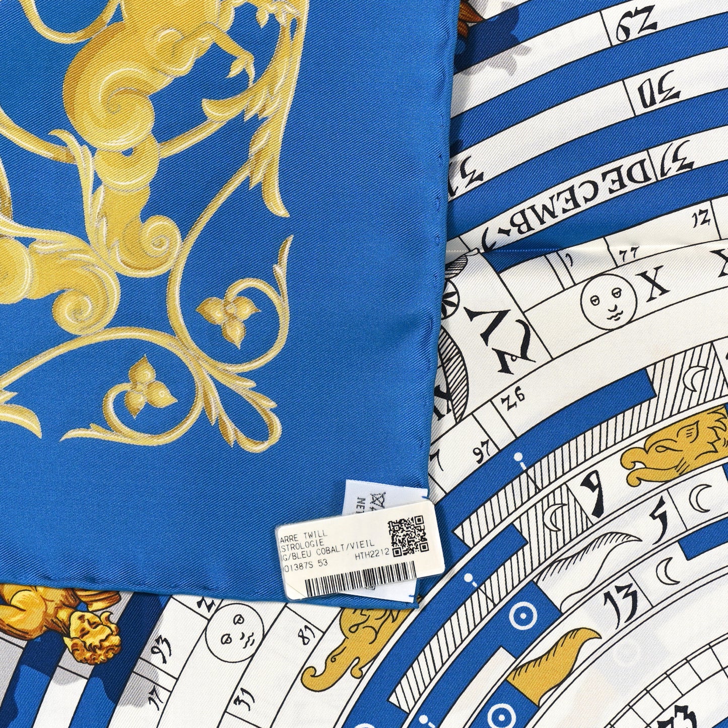 Silk Astrologie Scarf 90 Bleu Cobalt Vieil
