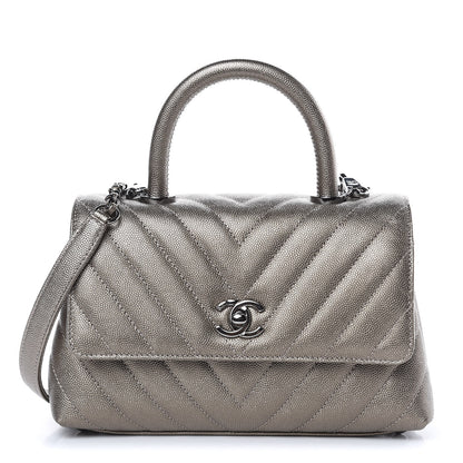 Chanel Metallic Caviar Chevron Quilted Mini Coco Handle Flap Light Gold 1 of 10