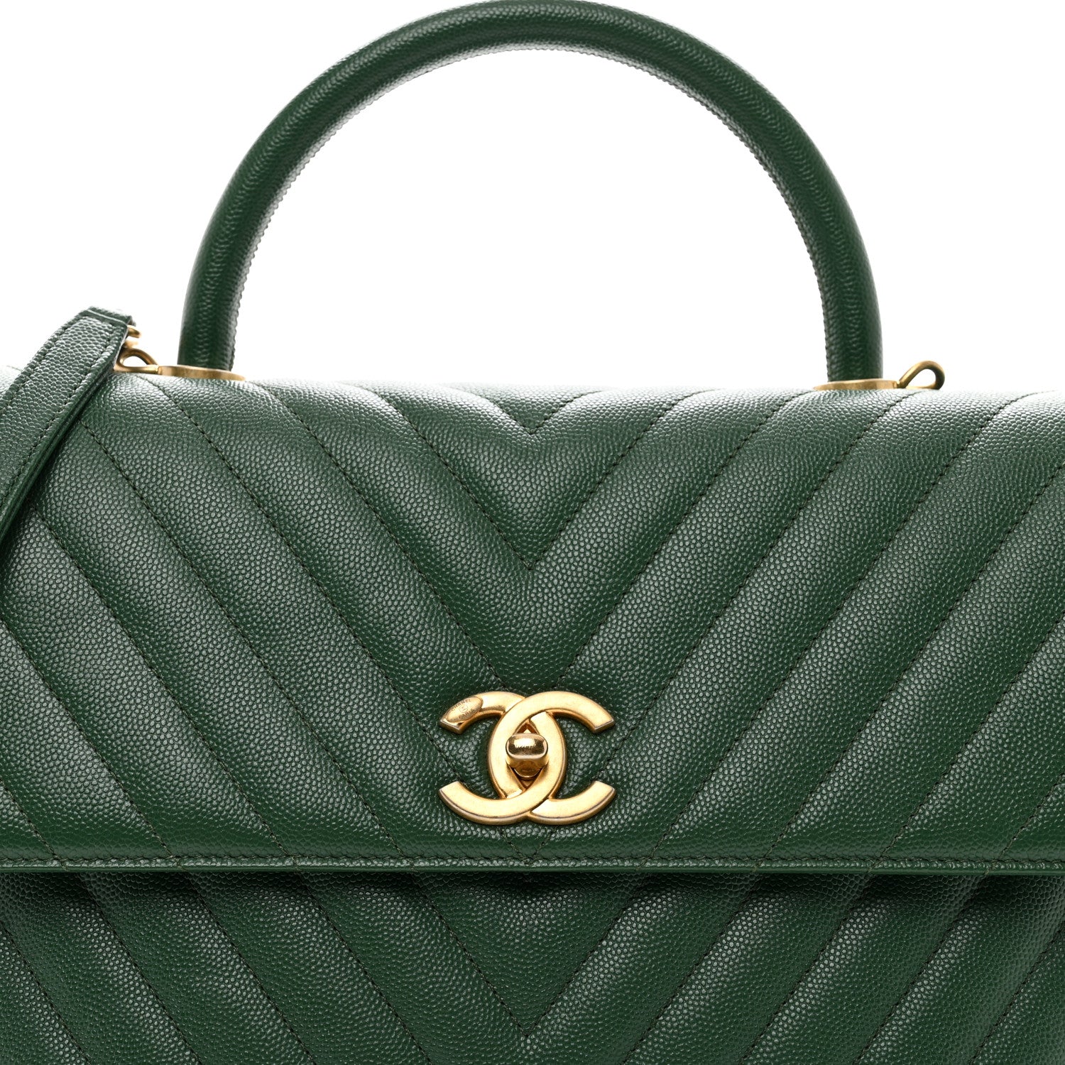 Chanel Caviar Chevron Quilted Medium Coco Handle Flap Green 5 of 12