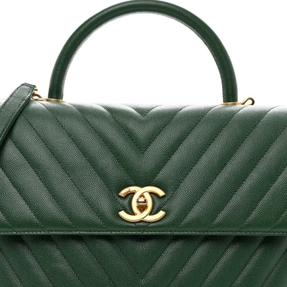 Chanel Caviar Chevron Quilted Medium Coco Handle Flap Green 5 of 12