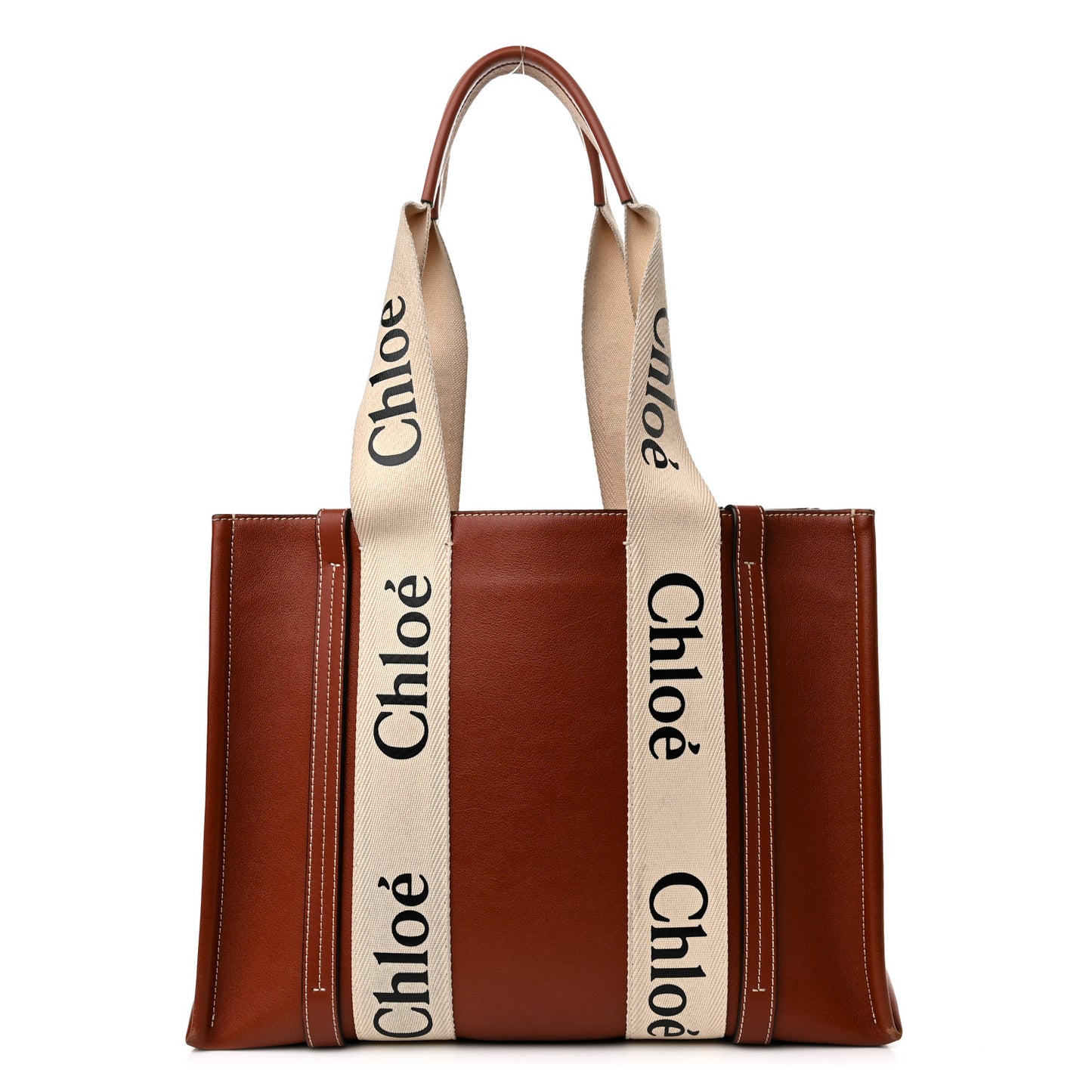 Calfskin Medium Woody Ribbon Tote Sepia Brown