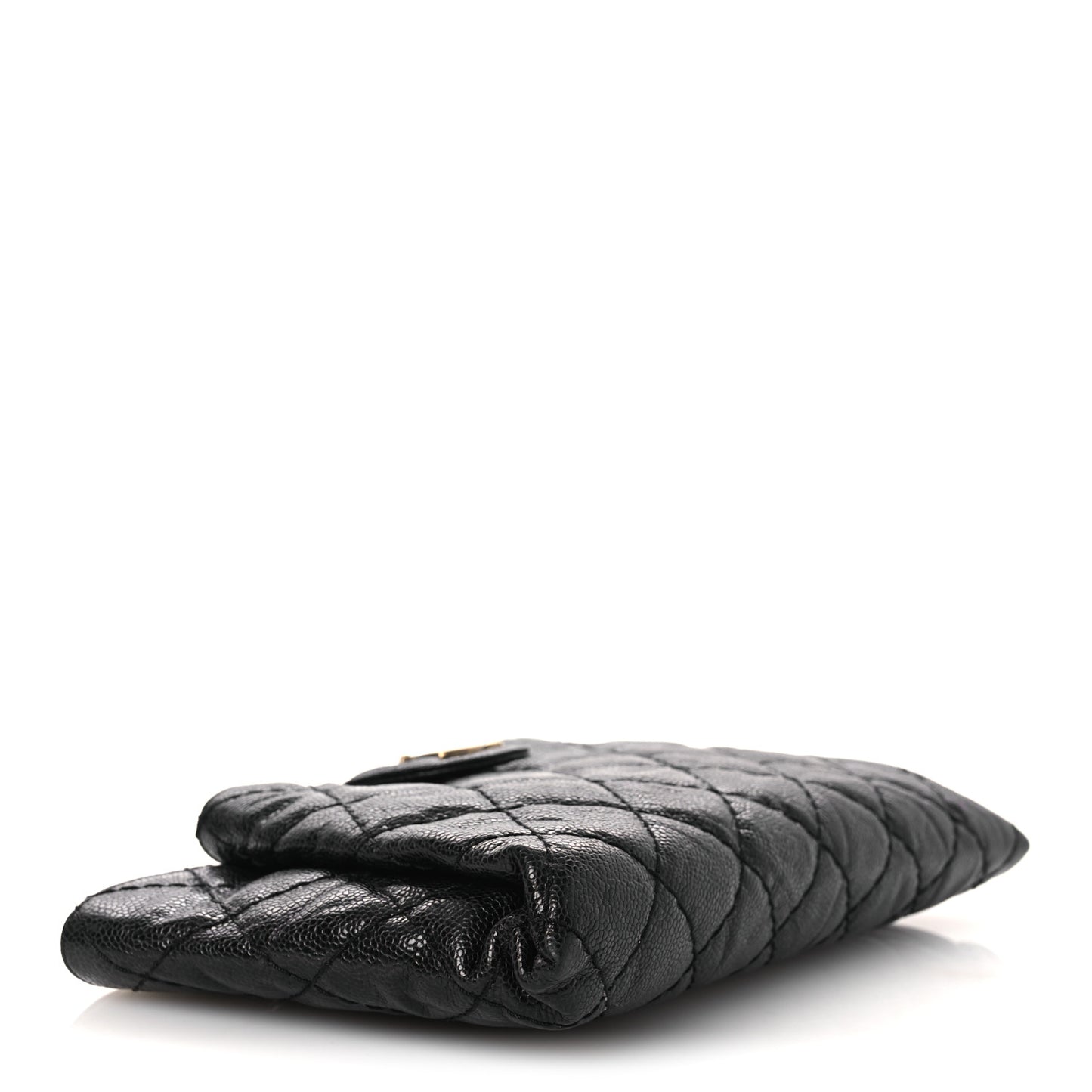 Crumpled Grained Calfskin Quilted Coco Pleats Clutch Black