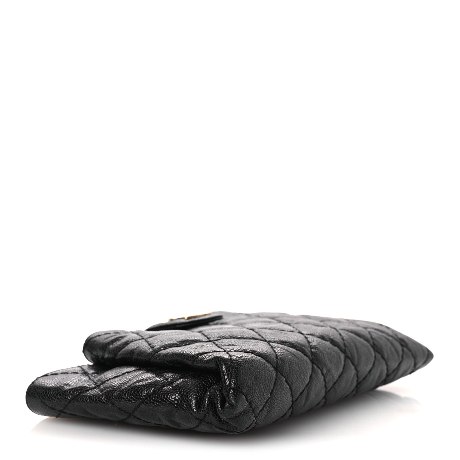 Chanel Crumpled Grained Calfskin Quilted Coco Pleats Clutch Black 4 of 12