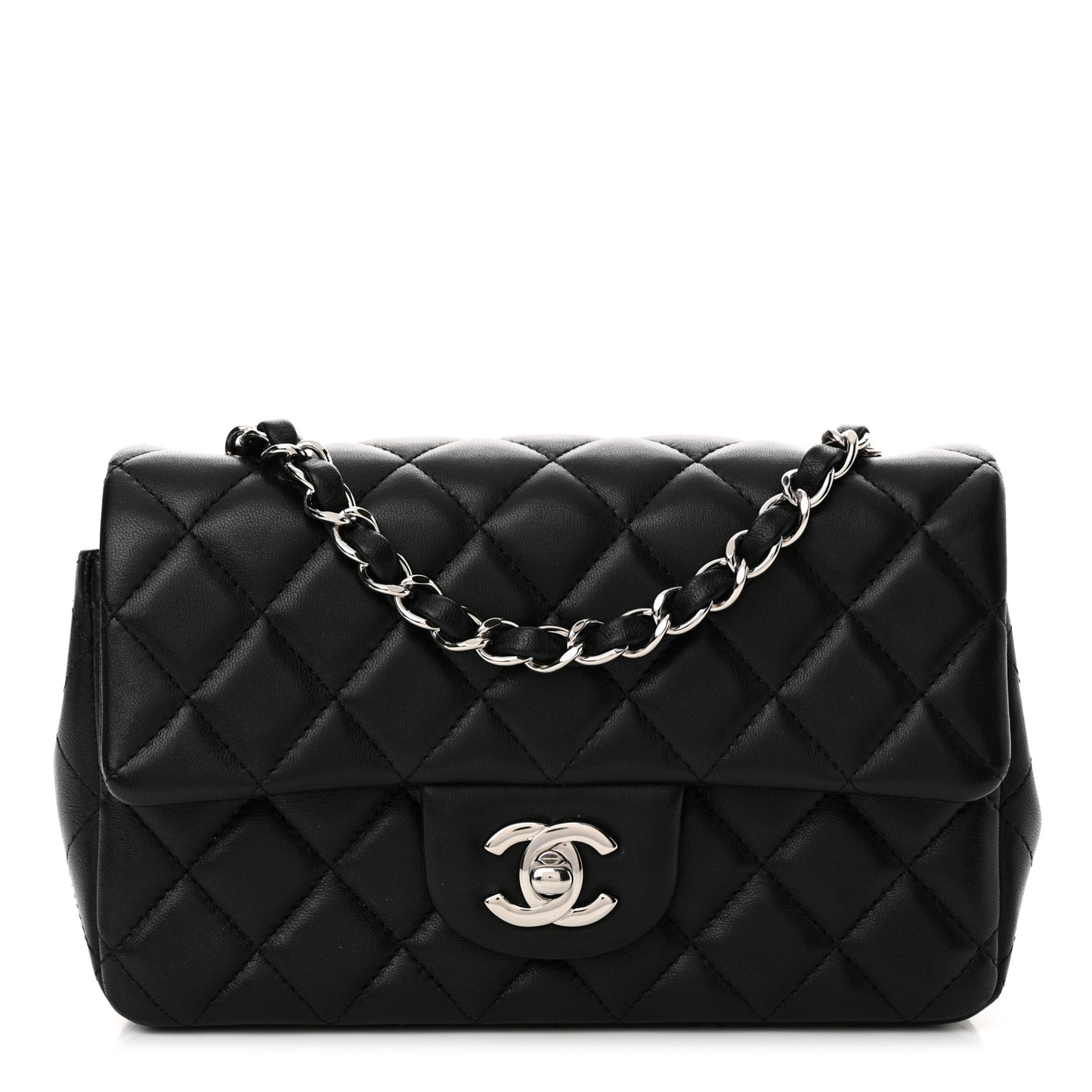 Lambskin Quilted Mini Rectangular Flap Black