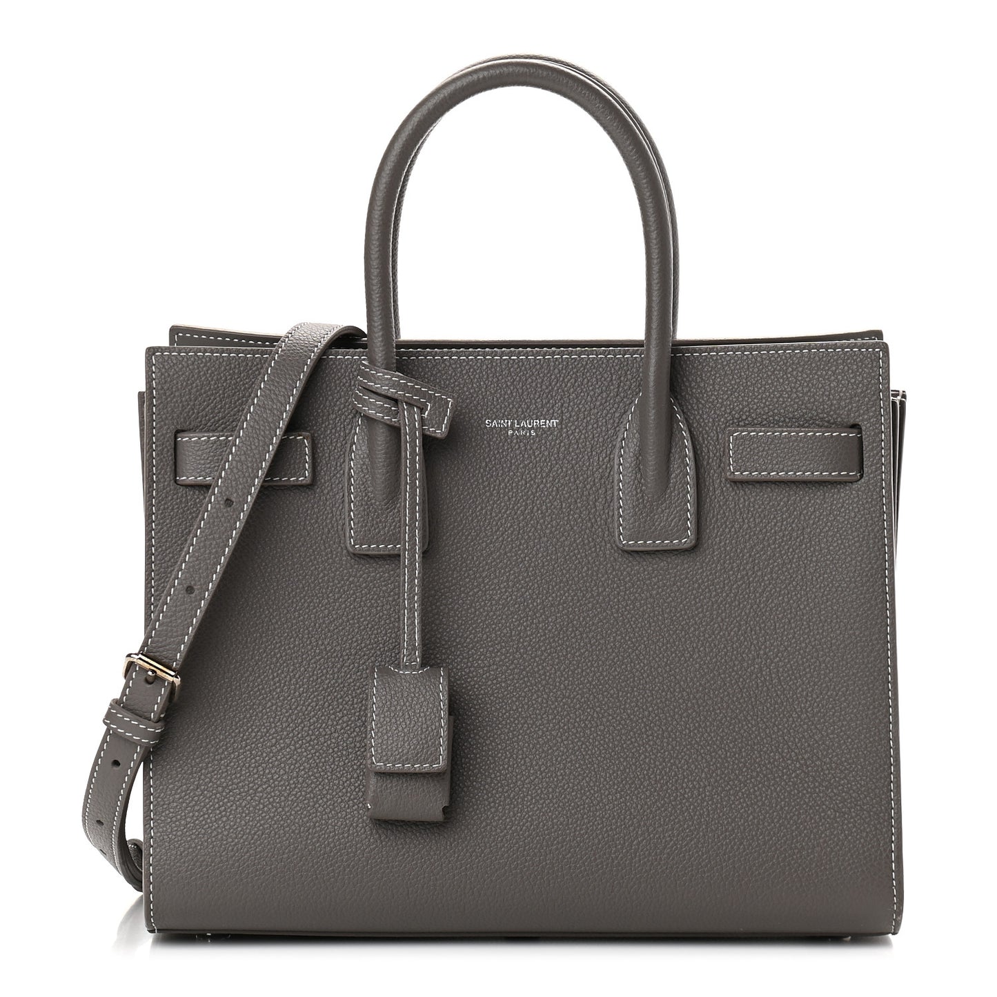 Grained Calfskin Topstich Baby Sac De Jour Grey