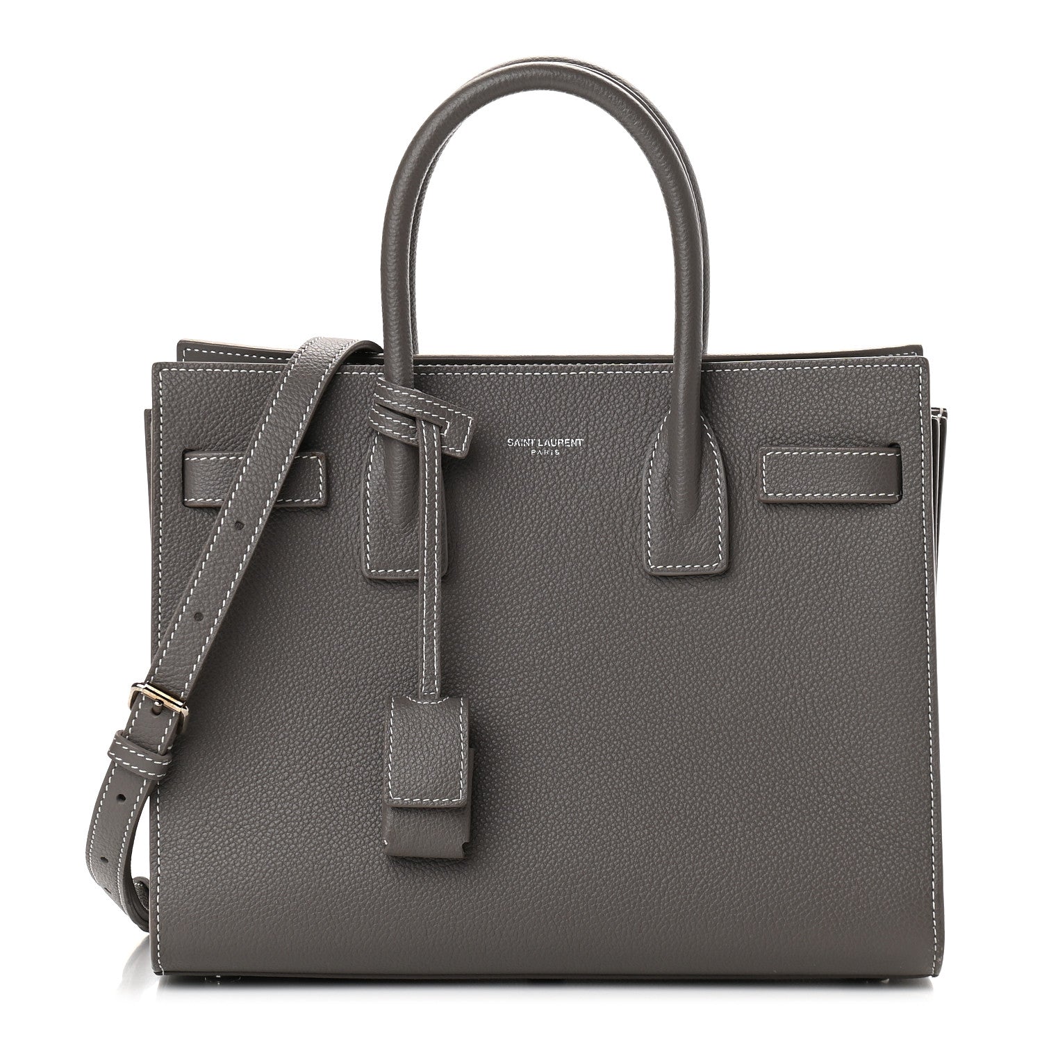 Saint Laurent Grained Calfskin Topstich Baby Sac De Jour Grey 1 of 10