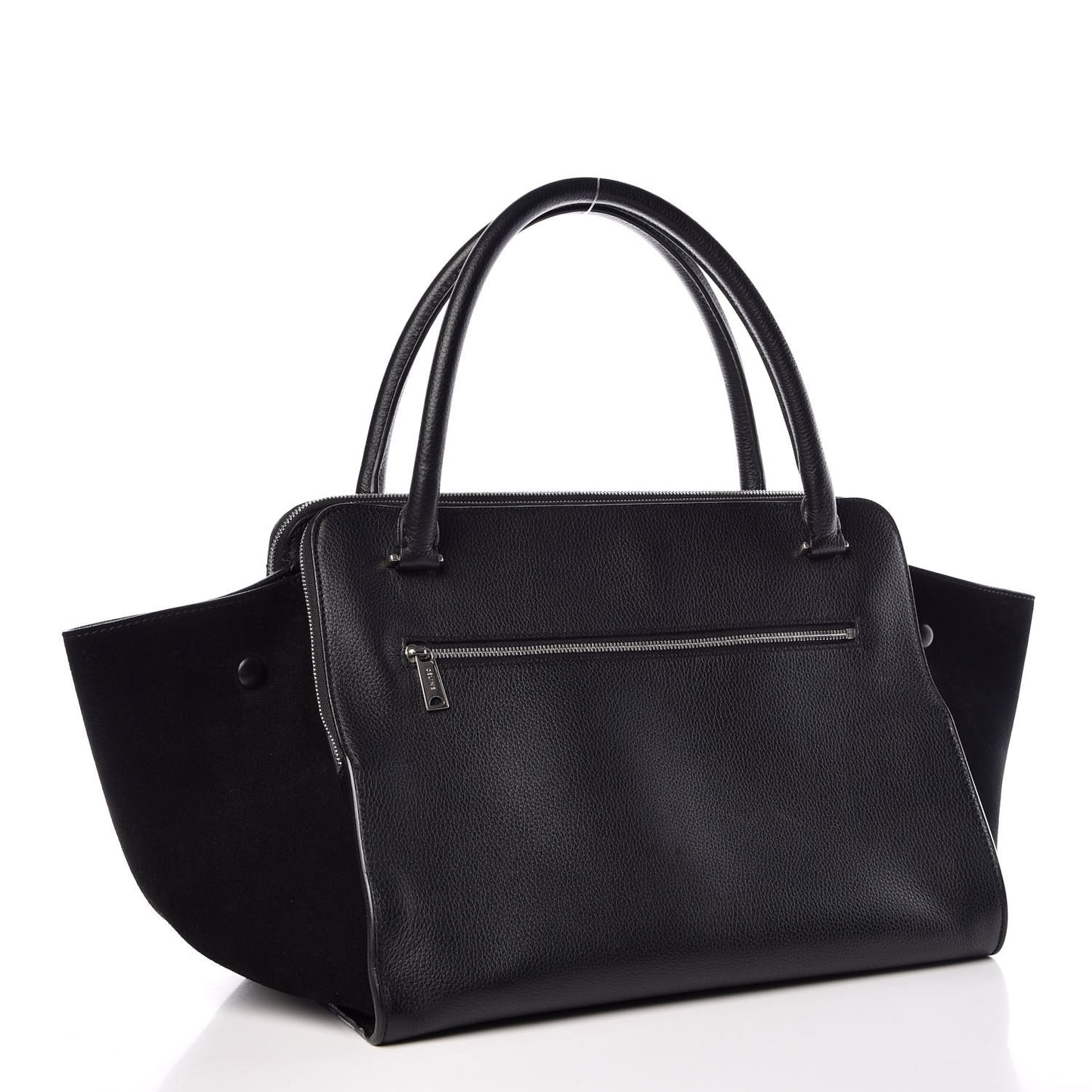 Drummed Calfskin Suede Double Zip Trapeze Black