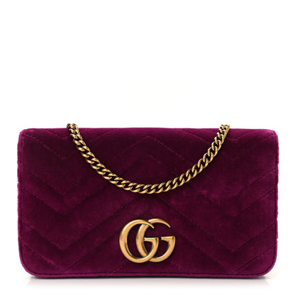 Gucci Velvet Matelasse GG Marmont Mini Bag Fuchsia Violet Cyclamen 1 of 11