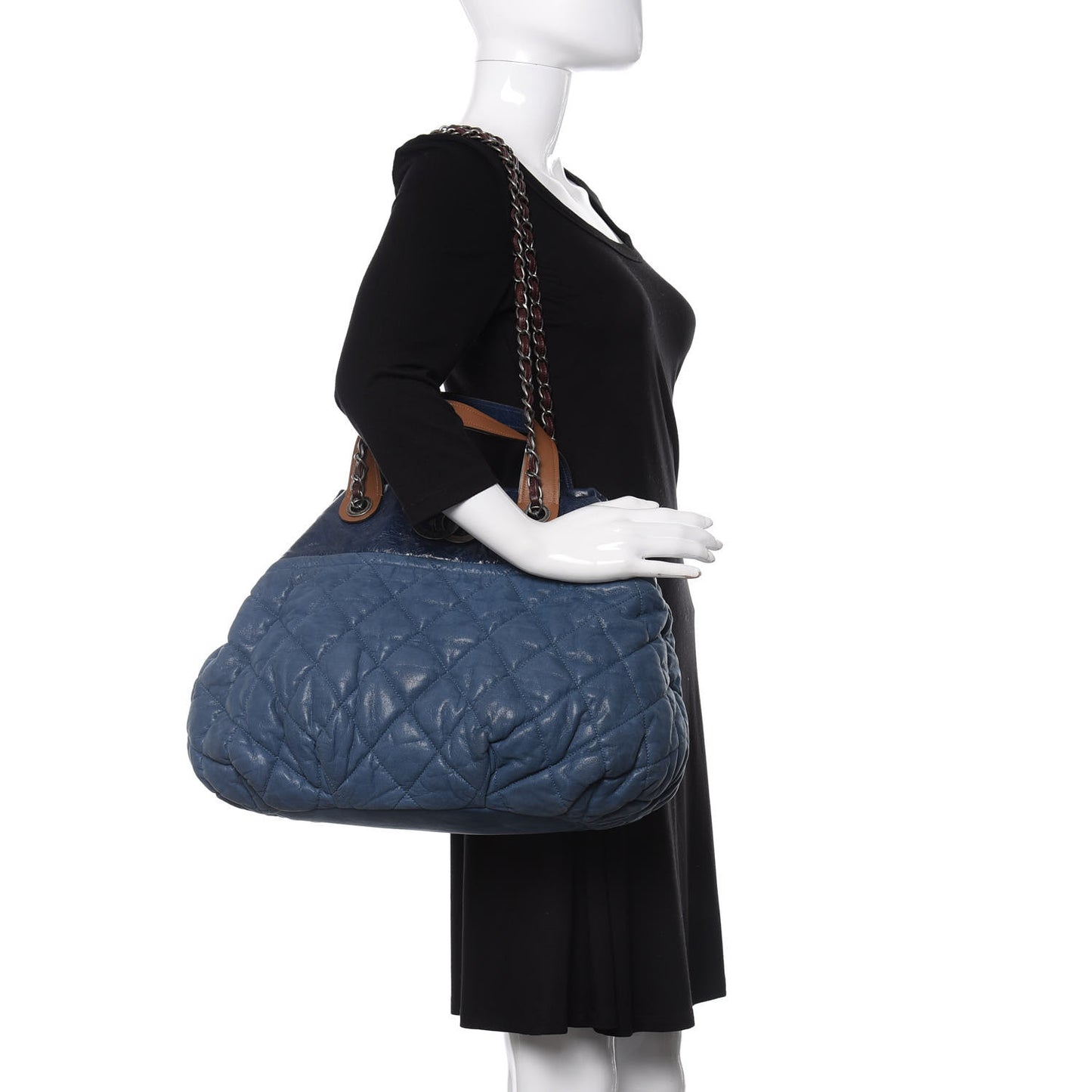 Iridescent Calfskin Quilted Large In The Mix Tote Navy