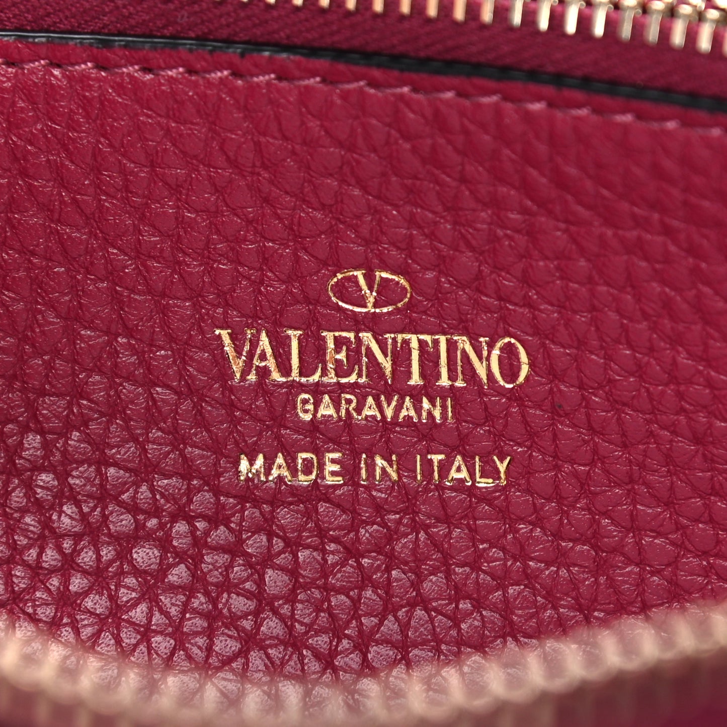 Pebbled Calfskin Rockstud Zip Around Wallet Raspberry