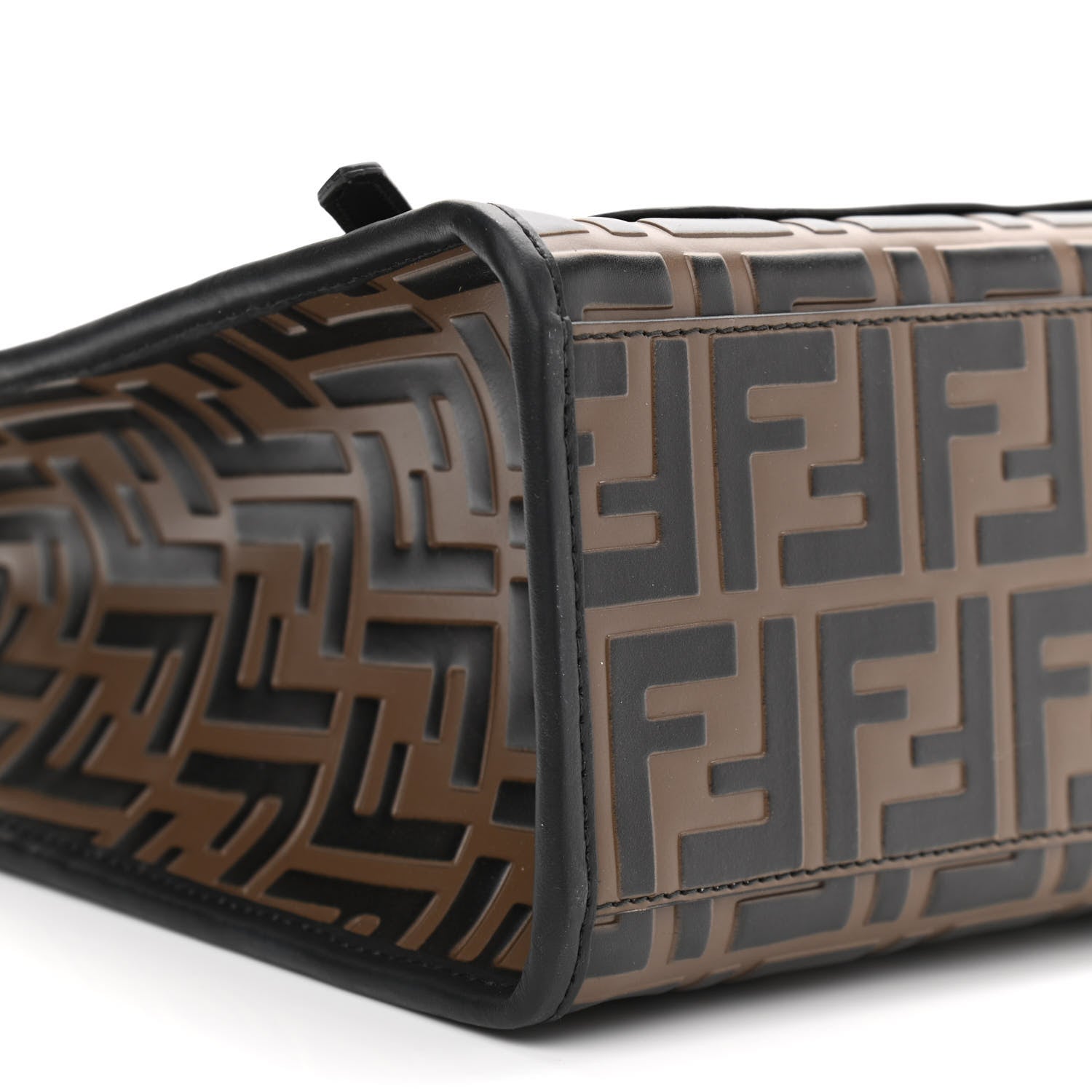 Fendi Vitello Century Wicker Bi-Color FF 1974 Embossed Small Runaway Shopper Tote Maya Black 9 of 10