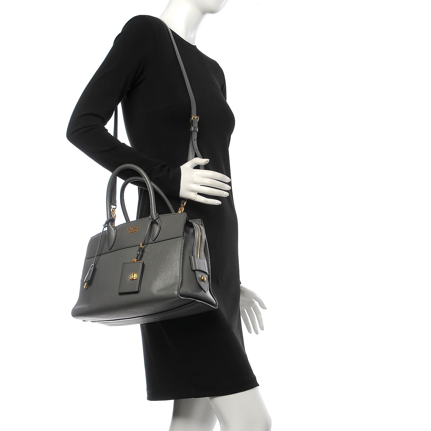 Prada Saffiano City Calf Medium Esplanade Tote Mercurio 2 of 8