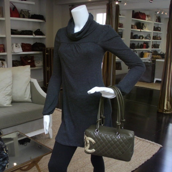 Chanel Calfskin Python Quilted Large Cambon Bowler Khaki 2 of 11