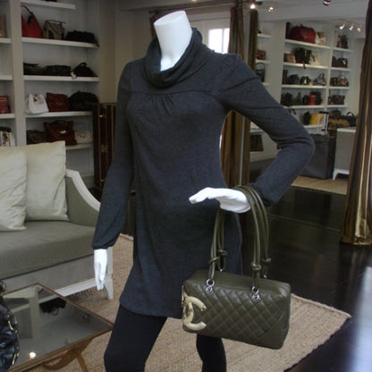 Chanel Calfskin Python Quilted Large Cambon Bowler Khaki 2 of 11