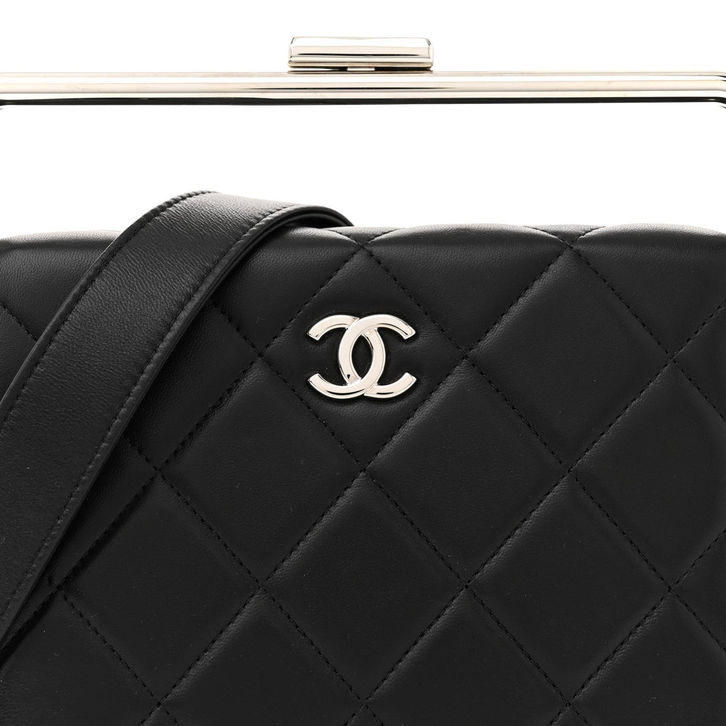 Quilted Lambskin Metal Bar Clutch Bag Black
