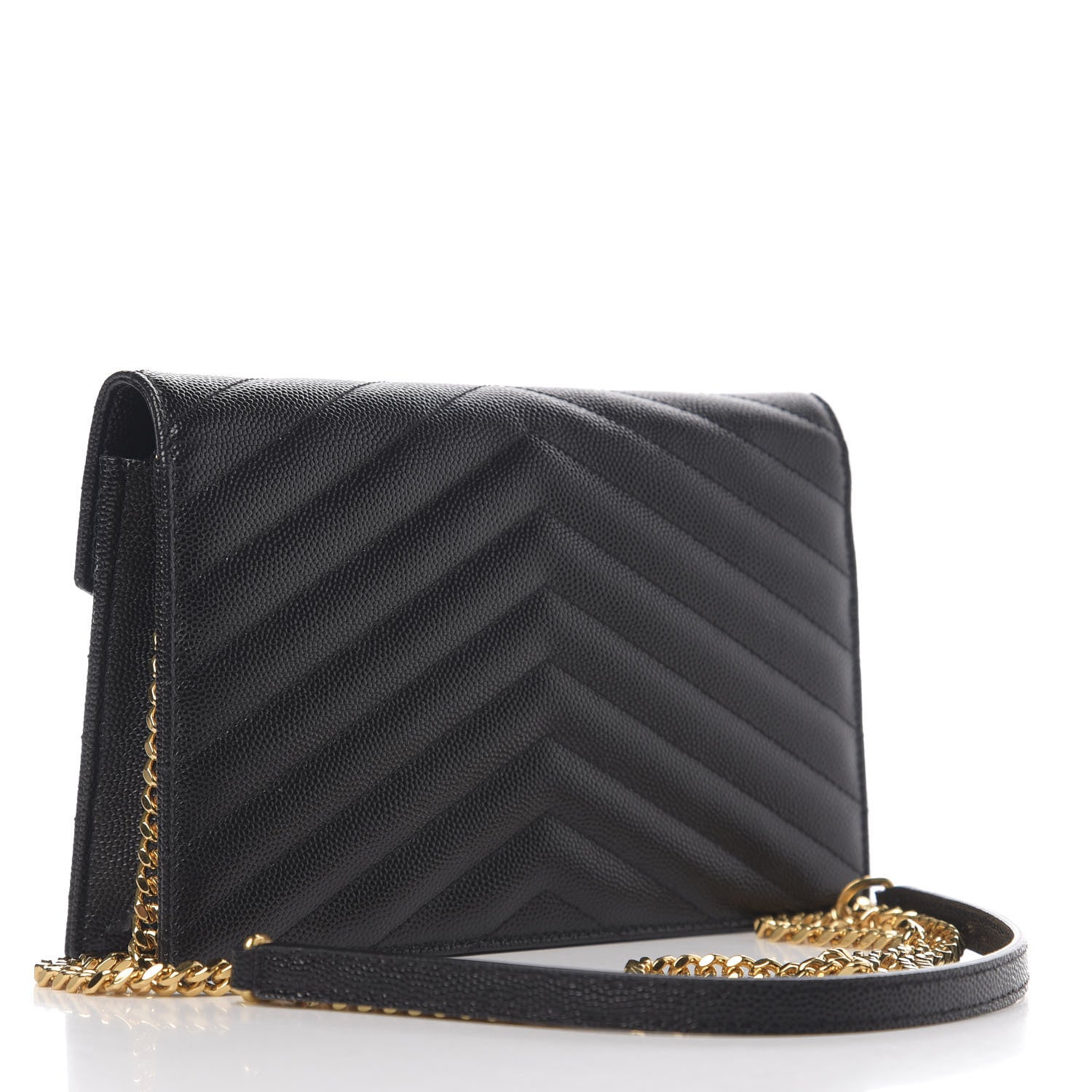 Saint Laurent Grain De Poudre Matelasse Chevron Monogram Envelope Chain Wallet Black 2 of 9