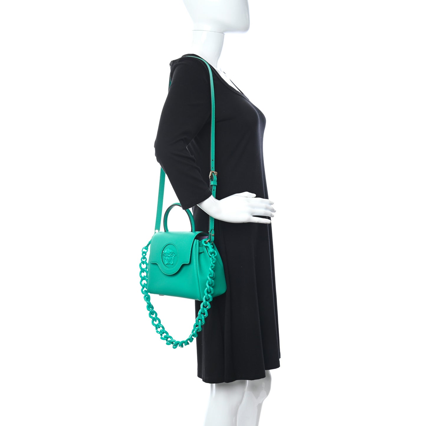 Grained Calfskin Small La Medusa Top Handle Bag Turquoise
