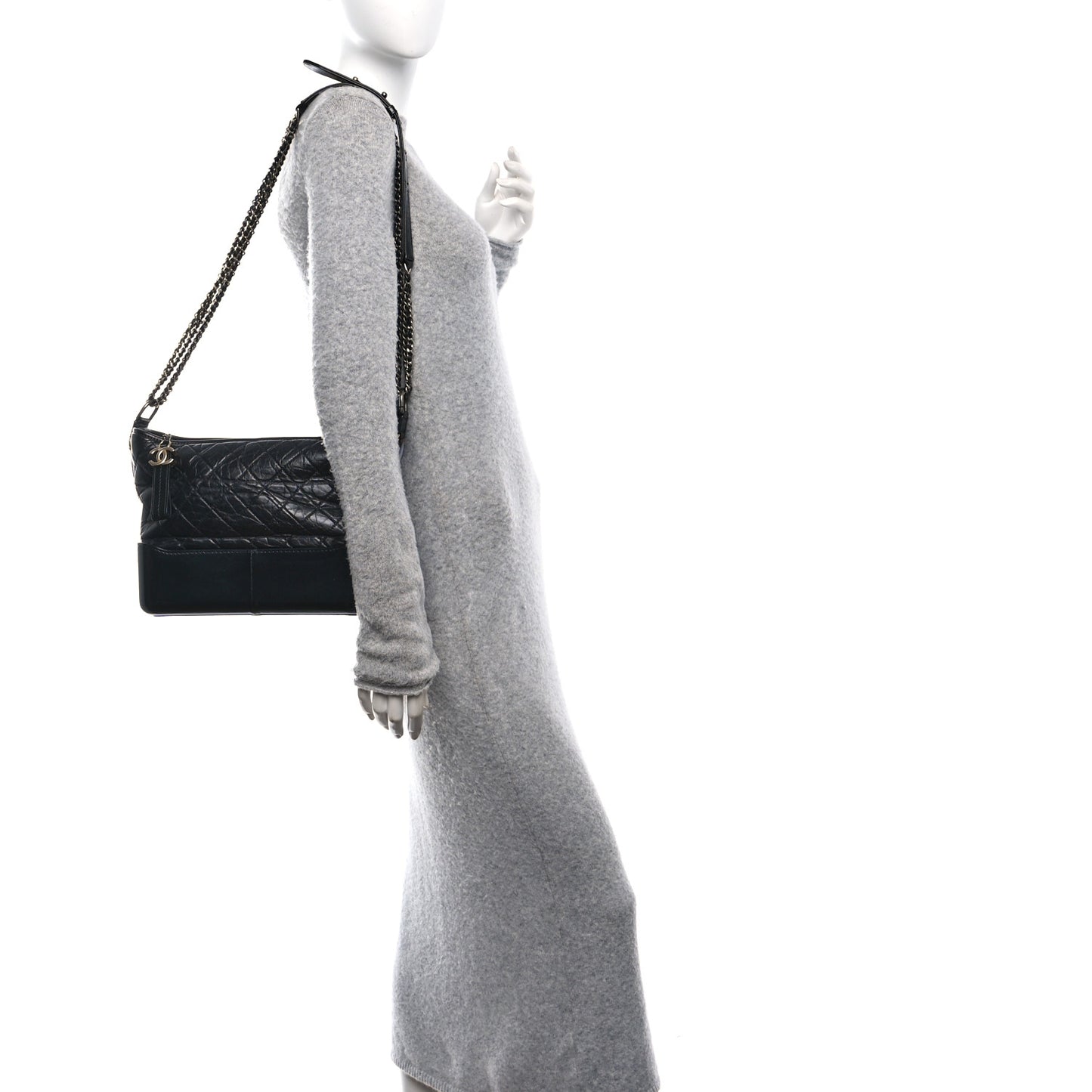 Aged Calfskin Quilted Medium Gabrielle Logo Hobo Black