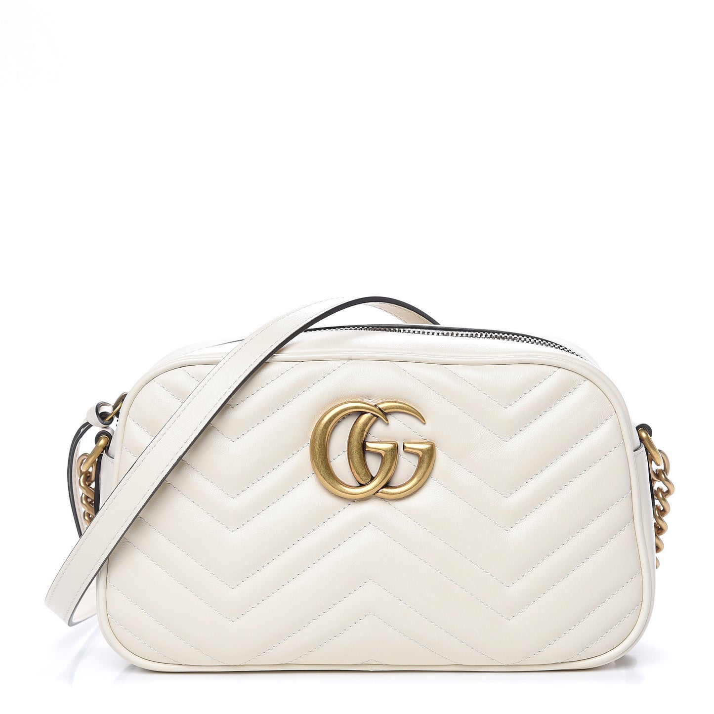 Calfskin Matelasse Small GG Marmont Chain Shoulder Bag White