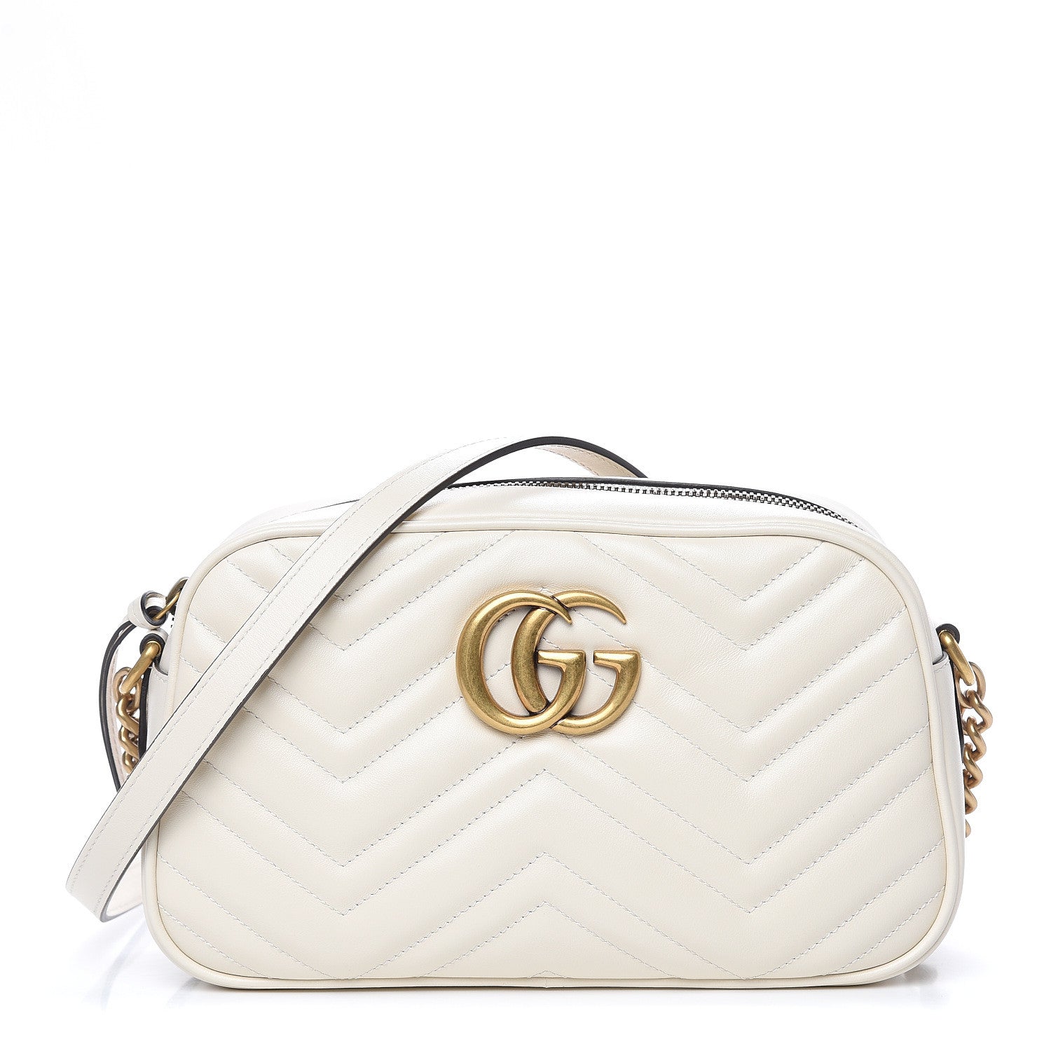 Gucci Calfskin Matelasse Small GG Marmont Chain Shoulder Bag White 1 of 10