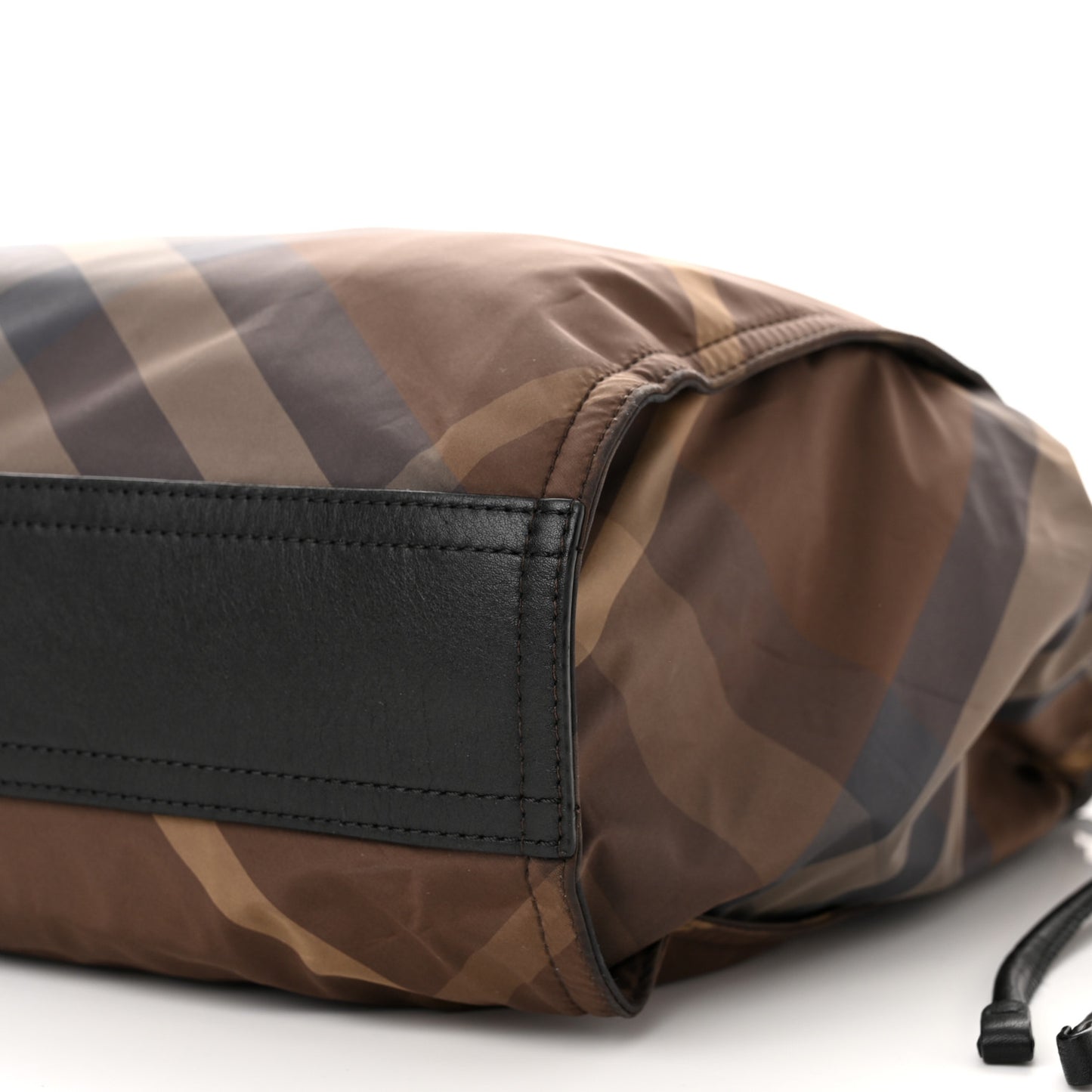 Nylon Check Small Buckleigh Packable Tote Brown