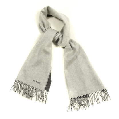 Hermes Cashmere Recto Verso Muffler Gris Clair Chiné Flanelle 1 of 4