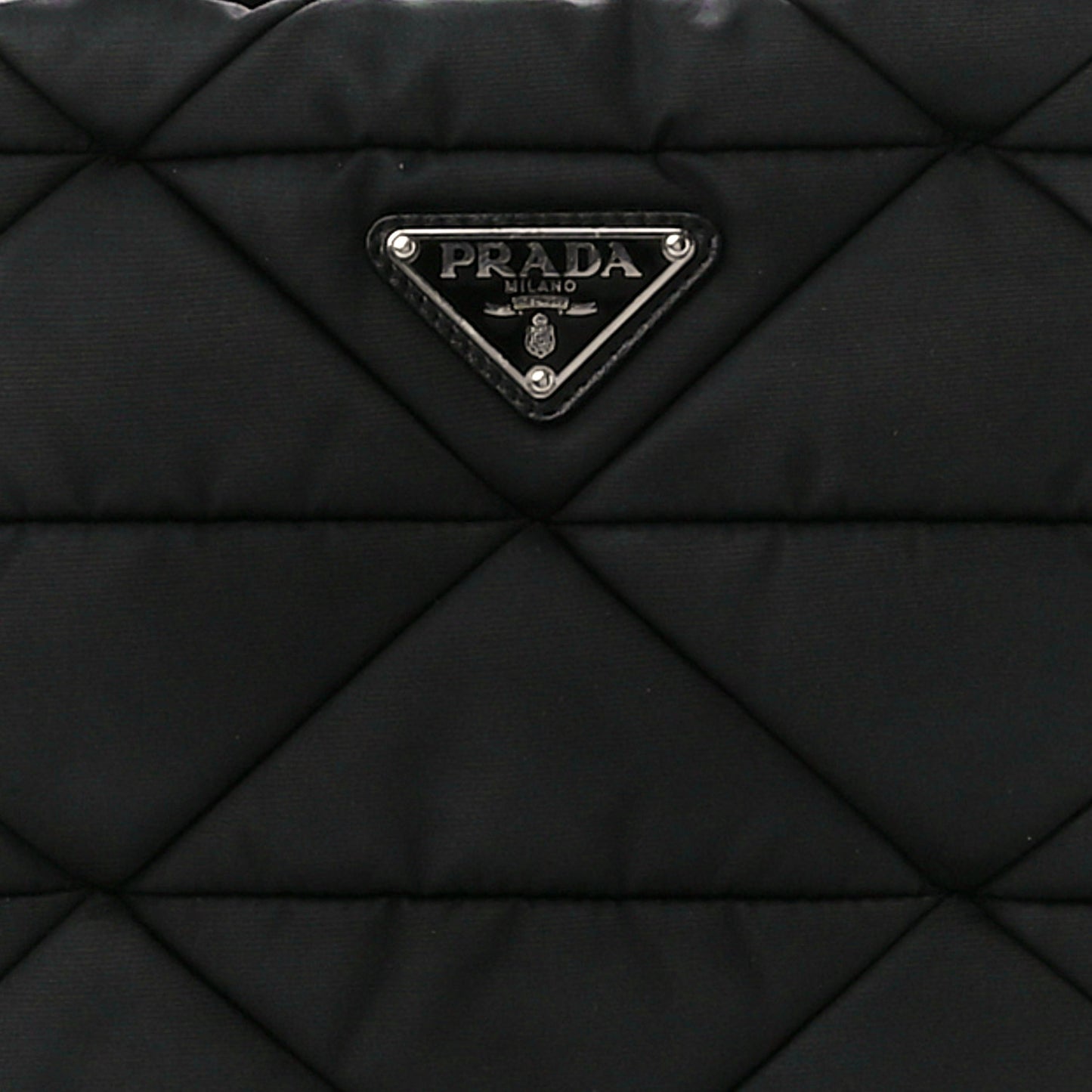 Re-Nylon Nappa Triangle Quilted Padded Double Handled Zip Pocket Tote Black