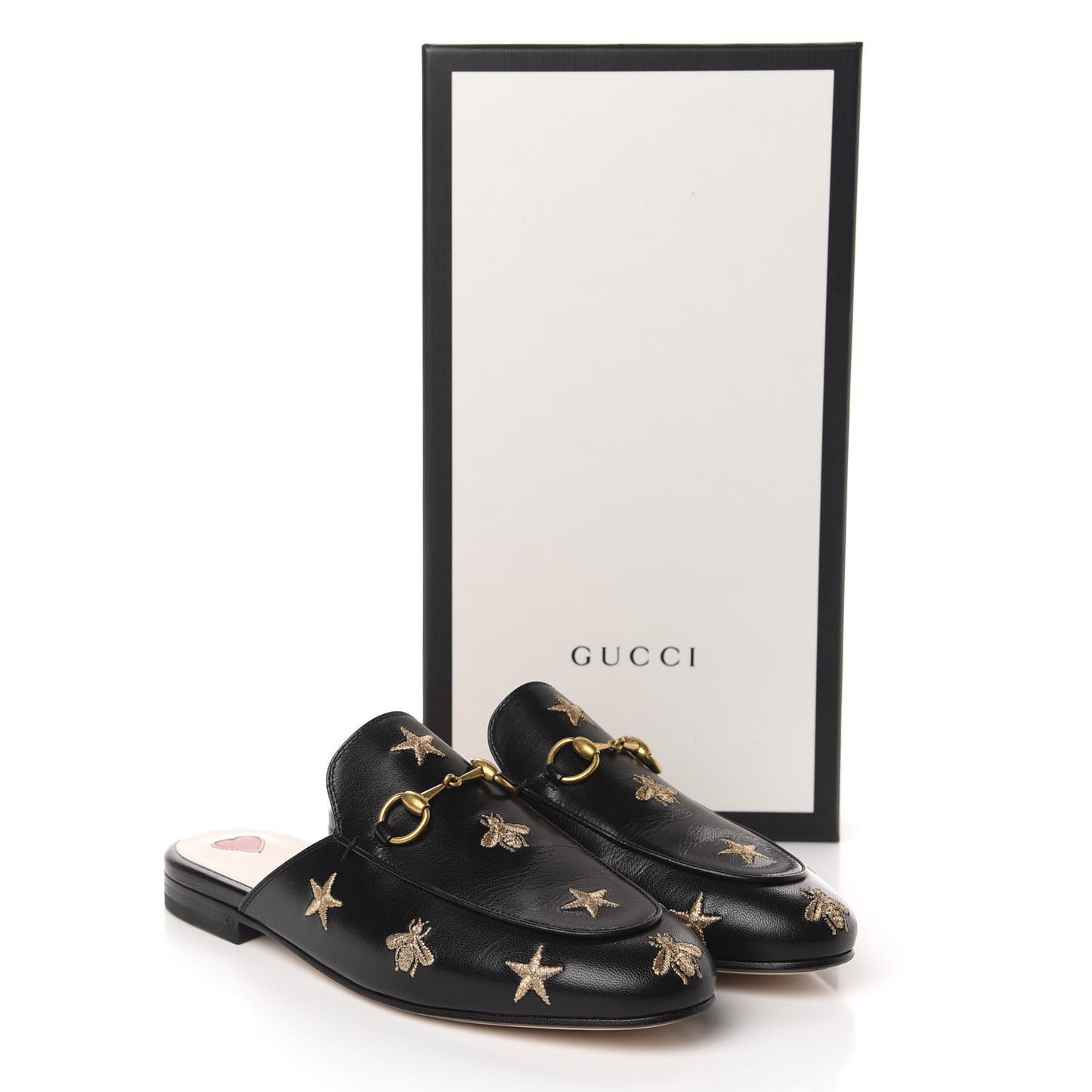Goatskin Bee Star Embroidered Womens Princetown Slippers 37 Black