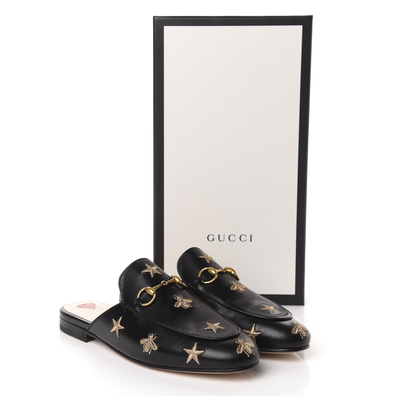 Gucci Goatskin Bee Star Embroidered Womens Princetown Slippers 37 Black 10 of 10