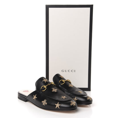 Gucci Goatskin Bee Star Embroidered Womens Princetown Slippers 37 Black 10 of 10