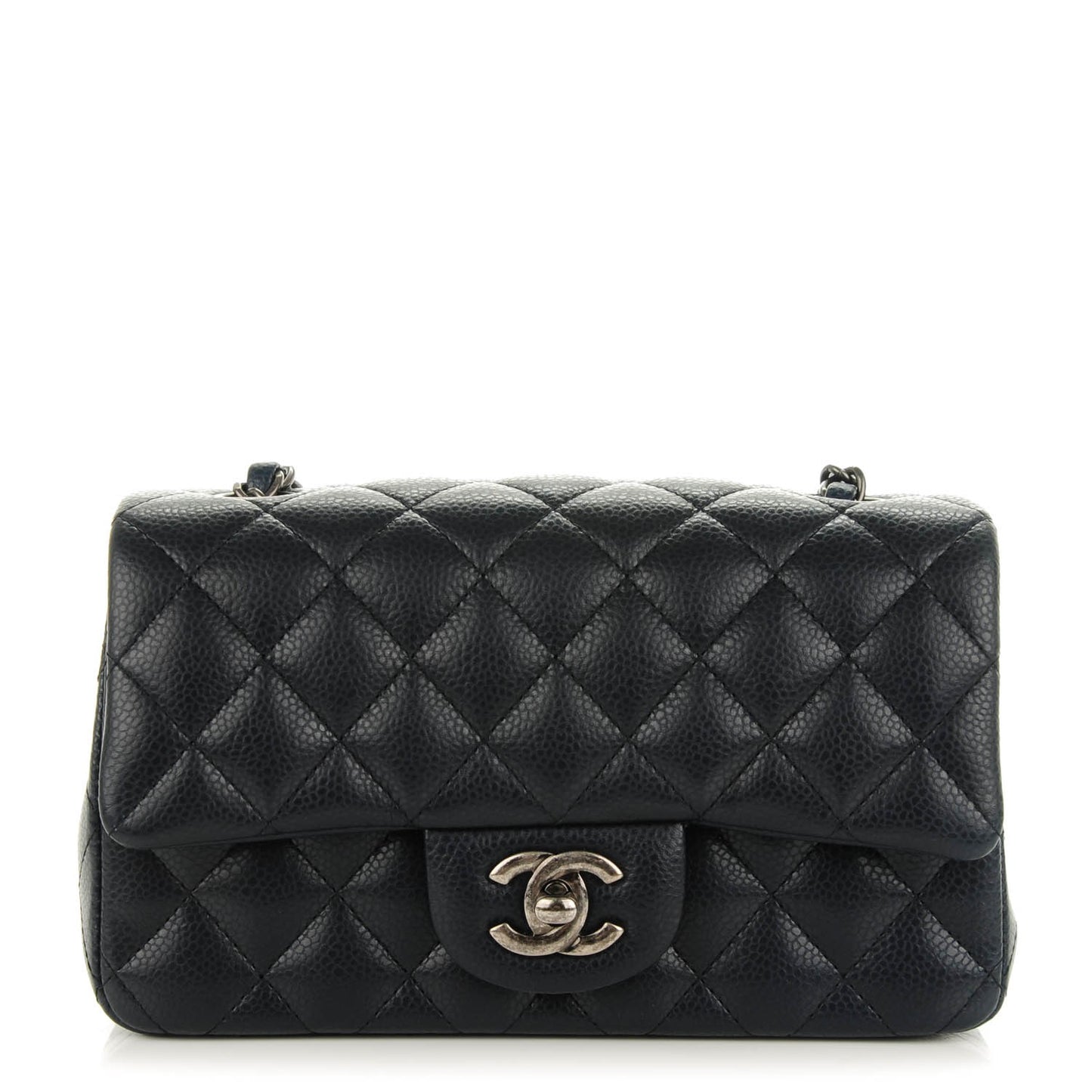 Caviar Quilted Mini Rectangular Flap Navy