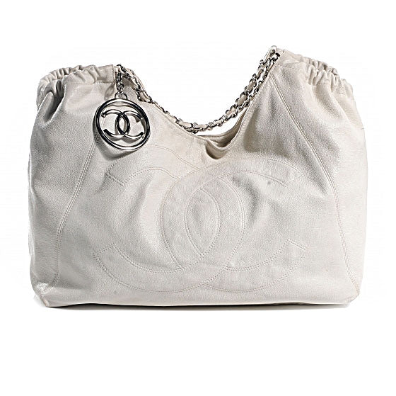 Distressed Caviar XL Coco Cabas White