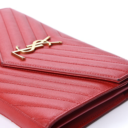 Saint Laurent Grain De Poudre Matelasse Chevron Monogram Chain Wallet Red 9 of 10