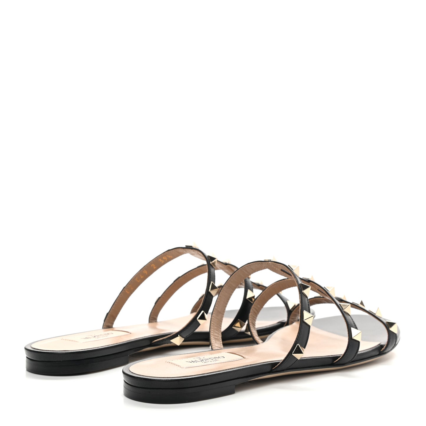 Nappa Rockstud Caged Flat Slide Sandals 39.5 Black