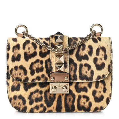 Valentino Garavani Calf Hair Leopard Print Small Glam Lock Rockstud Flap 1 of 10