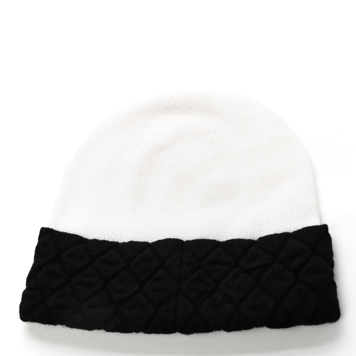 Cashmere Quilted CC Beanie Hat White Black