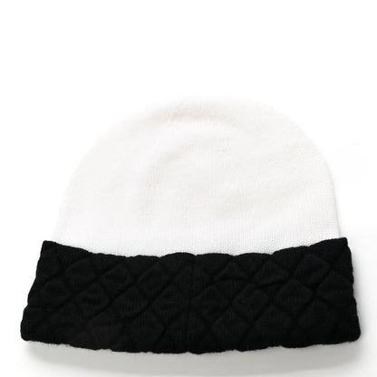 Chanel Cashmere Quilted CC Beanie Hat White Black 3 of 4