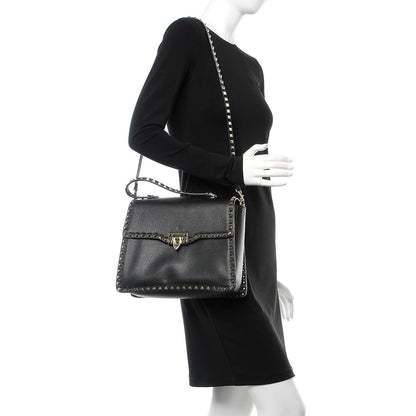 Valentino Garavani Grained Calfskin Rockstud Top Handle Flap Shoulder Bag Black 2 of 8