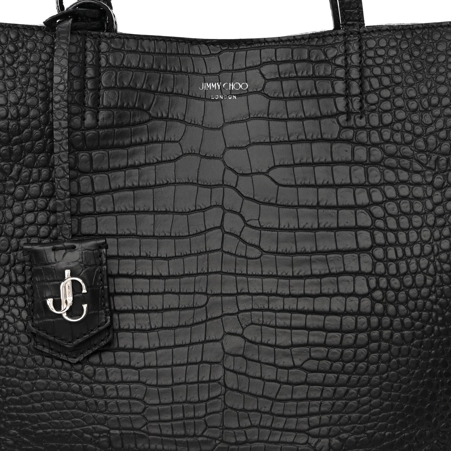 Calfskin Crocodile Embossed Nine2Five East West Tote Black