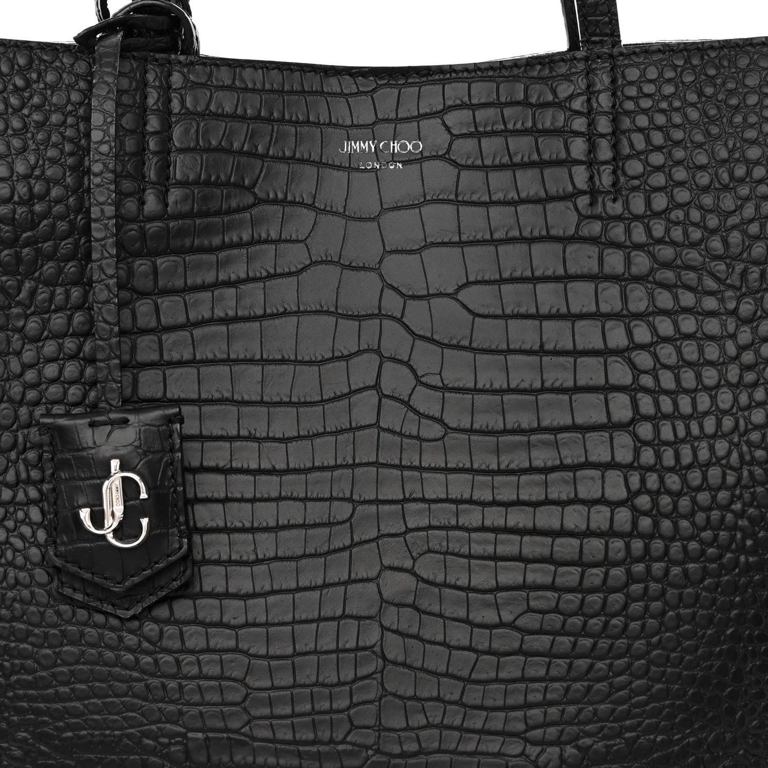 Jimmy Choo Calfskin Crocodile Embossed Nine2Five East West Tote Black 11 of 13