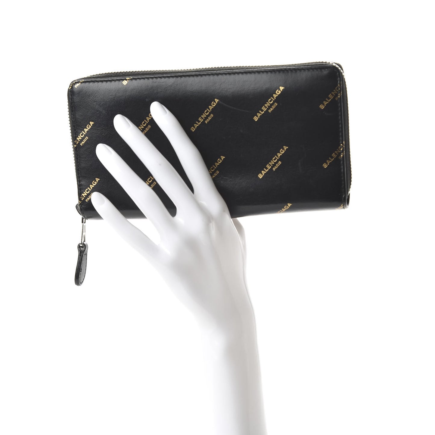 Calfskin Allover Logo Bazar Continental Zip Around Wallet Black Gold