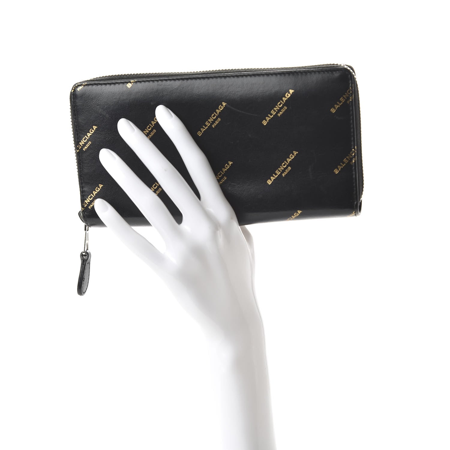 Balenciaga Calfskin Allover Logo Bazar Continental Zip Around Wallet Black Gold 2 of 10