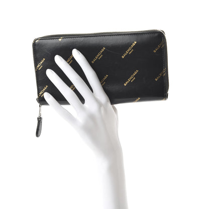 Balenciaga Calfskin Allover Logo Bazar Continental Zip Around Wallet Black Gold 2 of 10