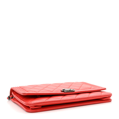 Chanel Lambskin Quilted Boy Wallet On Chain WOC Red 4 of 12
