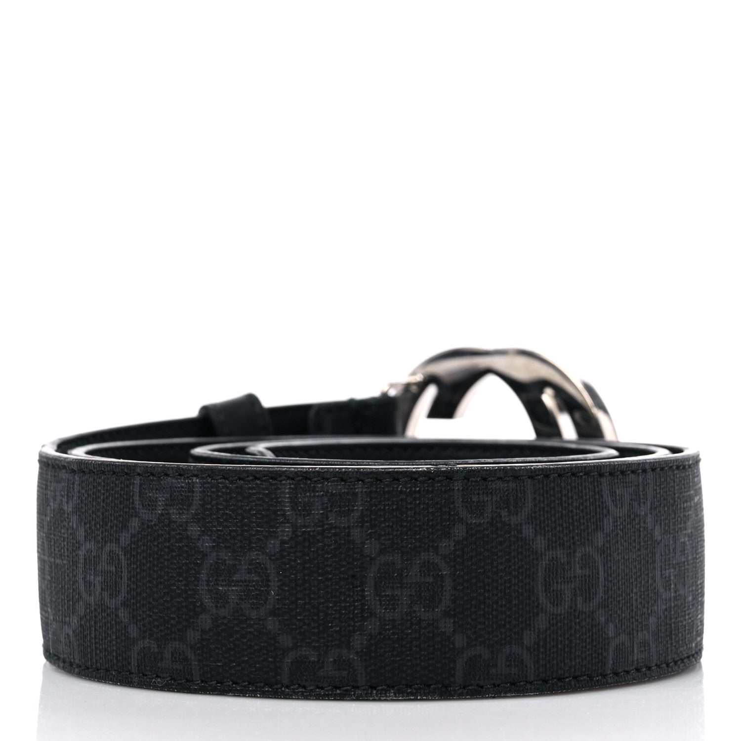 Gucci GG Supreme Monogram Selleria Calfskin Interlocking G 40mm Belt 100 40 Black Grey 2 of 6