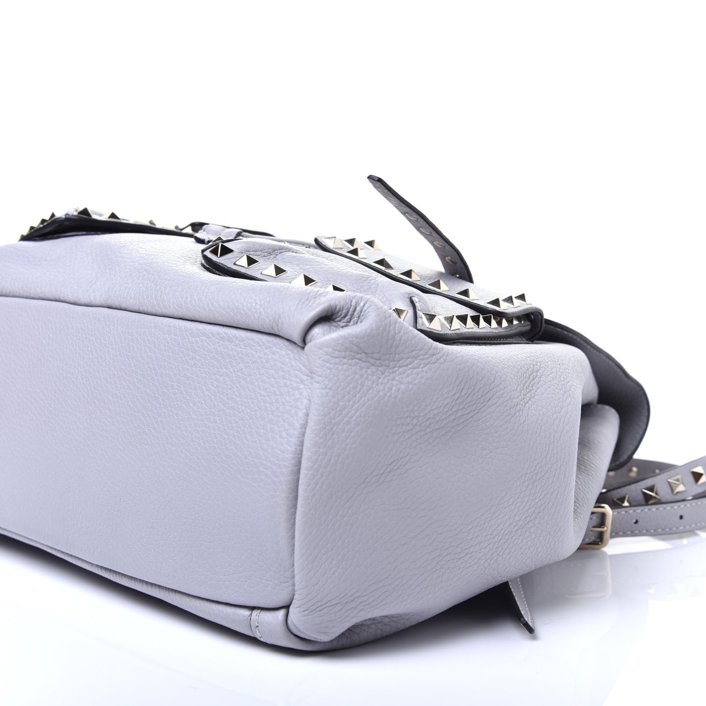 Pebbled Calfskin Rockstud Double Pocket Backpack Pastel Grey