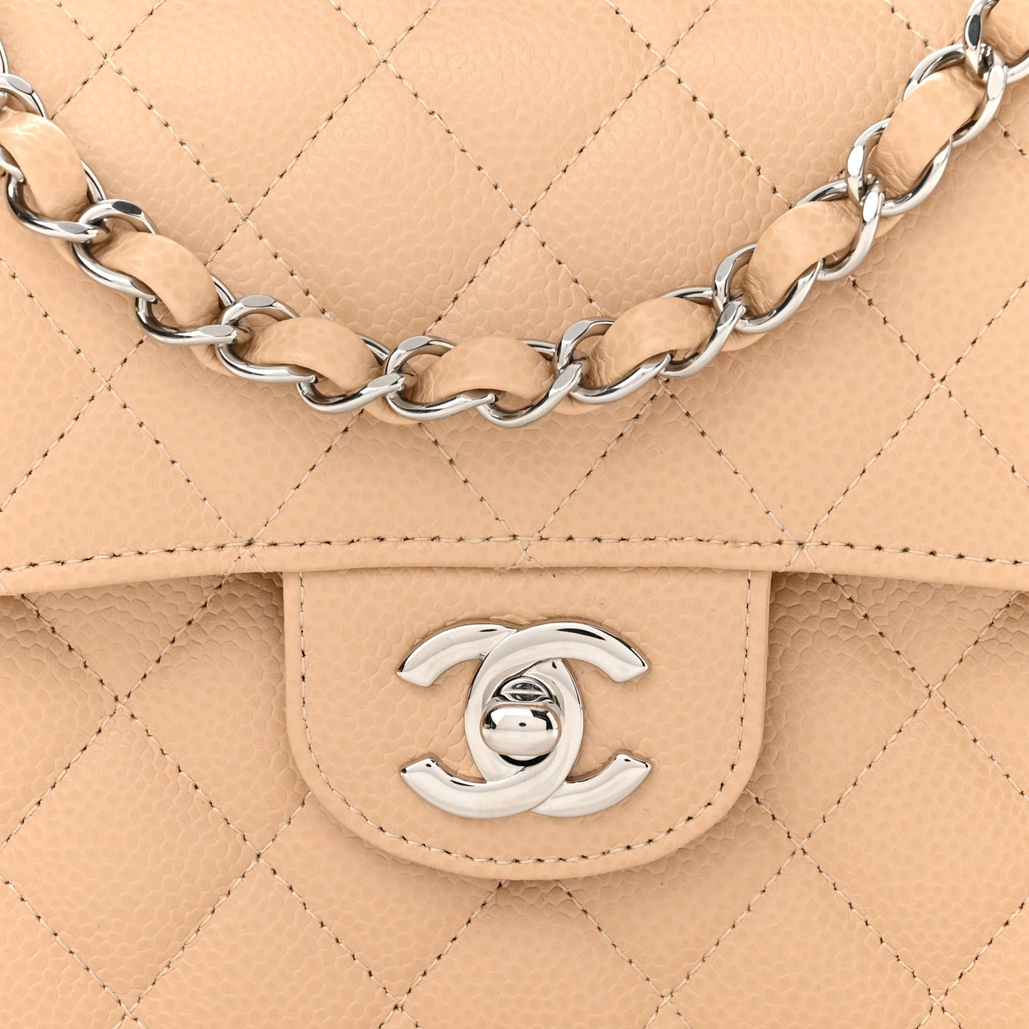 Caviar Quilted Small Double Flap Beige