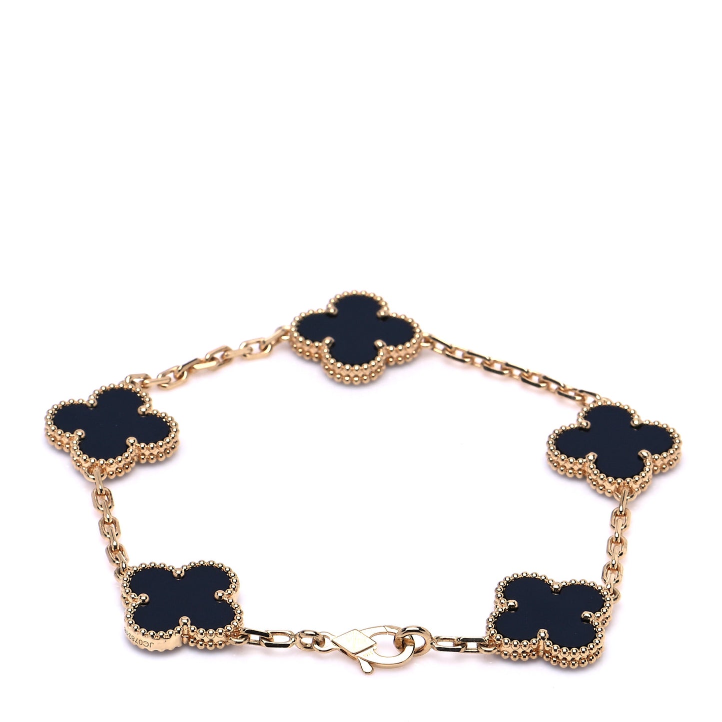 18K Yellow Gold Black Onyx 5 Motifs Vintage Alhambra Bracelet
